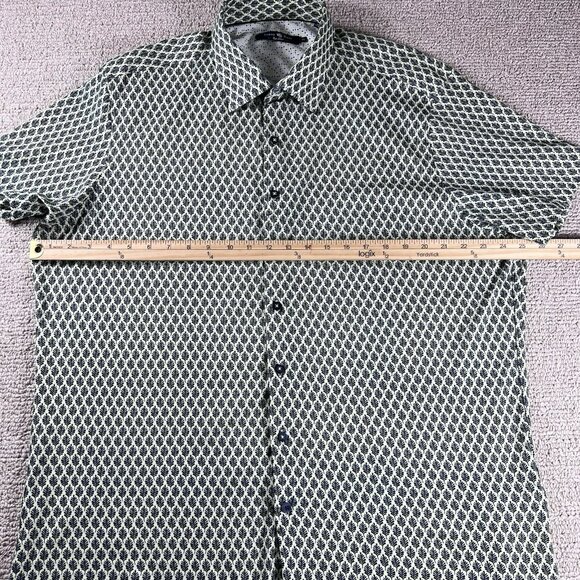 Stone Rose Tree Pattern Button Up Short Sleeve Shirt Yellow Blue Men's Size 3XL - Picture 5 of 7